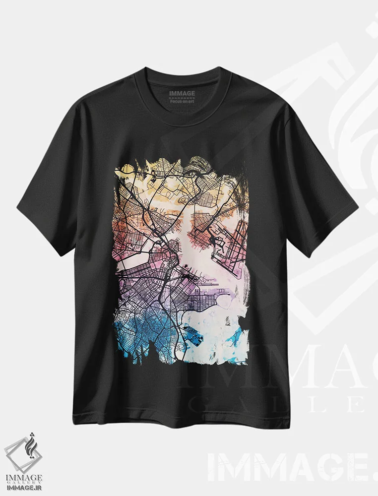 تیشرت مشکی طرح دار – تیشرت نقشه شهری ,Massachusetts, USA,بوستون، ماساچوست اثر مایکل تامپست immage.ir