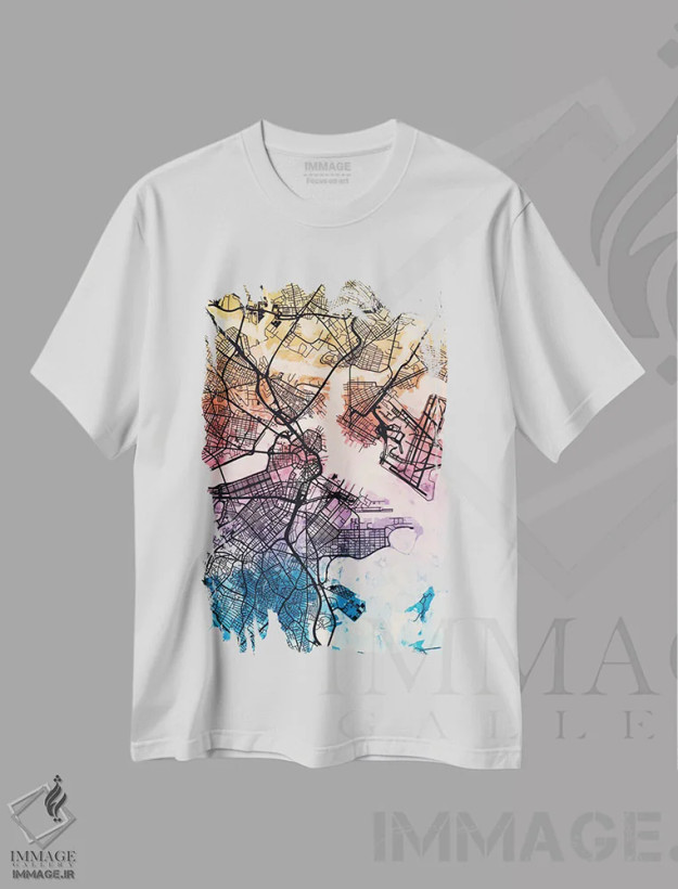 تیشرت سفید طرح دار – تیشرت نقشه شهری ,Massachusetts, USA,بوستون، ماساچوست اثر مایکل تامپست فروشگاه ایماژ