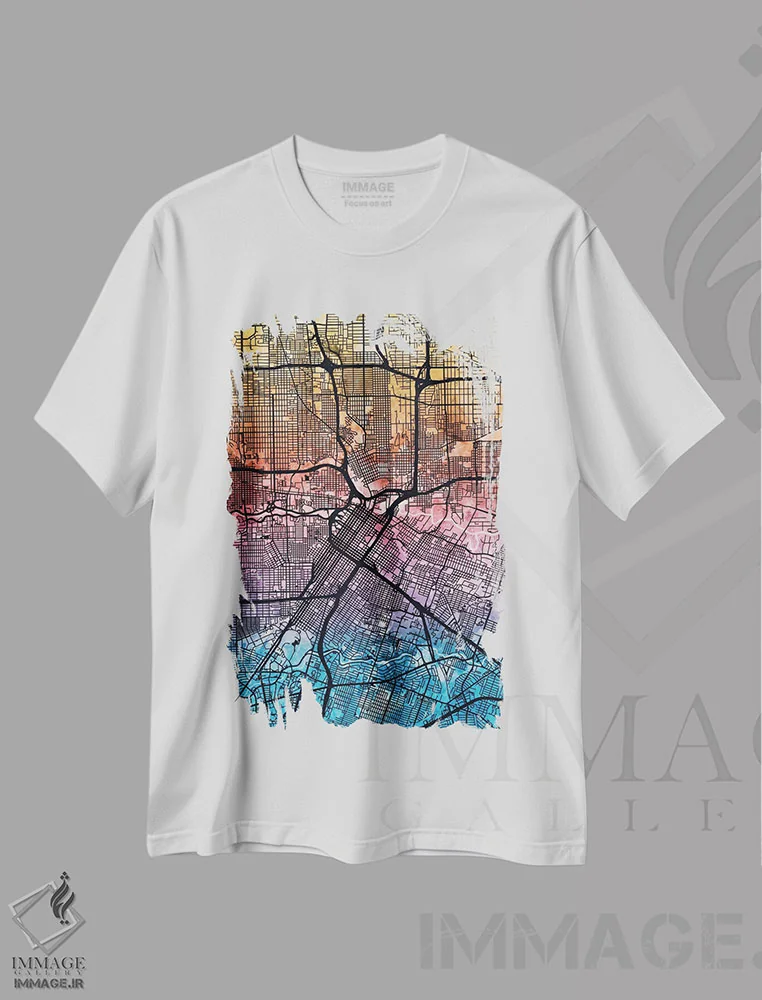 تیشرت سفید طرح دار – تیشرت نقشه ,Texas, USA,هیوستون، تگزاس، ایالات متحده آمریکا اثر مایکل تامپست فروشگاه ایماژ
