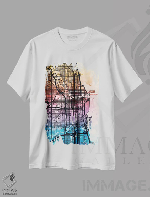 تیشرت سفید طرح دار – تیشرت نقشه شهری ,Illinois, USA,شیکاگو، ایلینوی اثر مایکل تامپست immage.ir