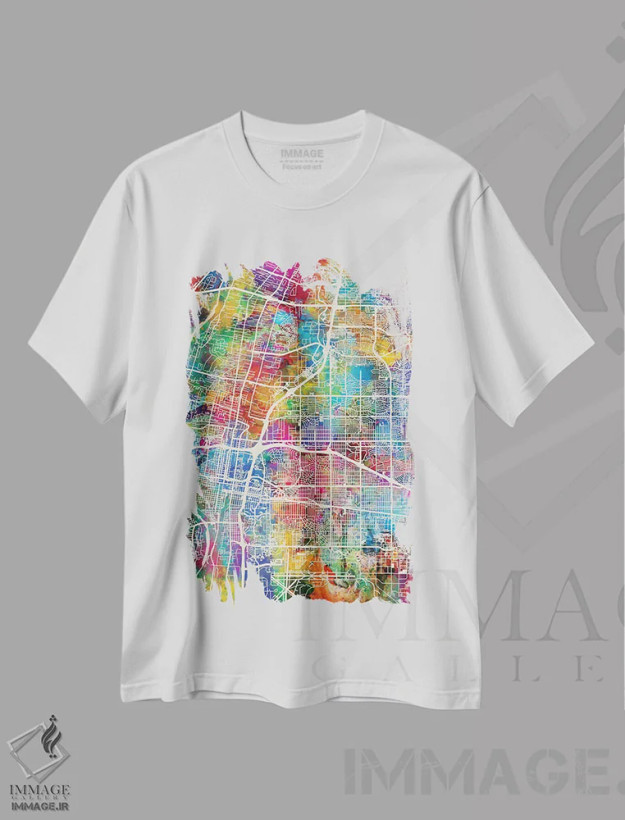 تیشرت سفید طرح دار – تیشرت شهری ,نقشه خیابانی آلبوکرکی، نیومکزیکو اثر مایکل تامپست فروشگاه ایماژ