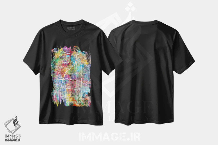 تیشرت مشکی طرح دار – تیشرت شهری ,نقشه خیابانی آلبوکرکی، نیومکزیکو اثر مایکل تامپست immage.ir