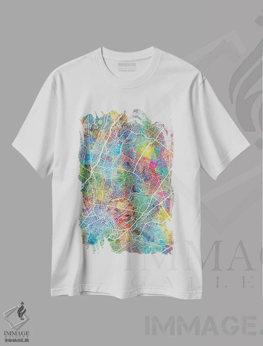 تیشرت سفید طرح دار – تیشرت هنری نقشه جهان ,نقشه شهری آتن، یونان اثر مایکل تامپست فروشگاه ایماژ