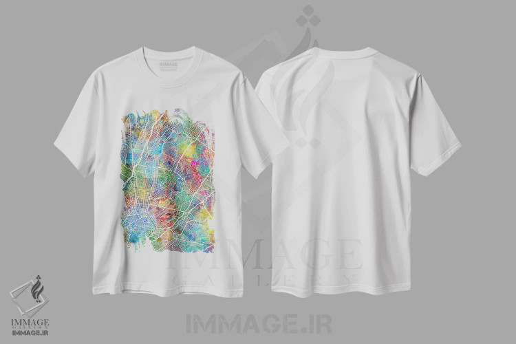 تیشرت سفید طرح دار – تیشرت هنری نقشه جهان ,نقشه شهری آتن، یونان اثر مایکل تامپست فروشگاه ایماژ