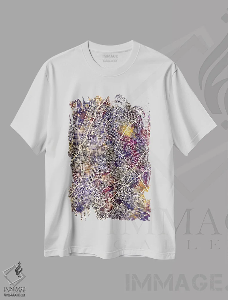 تیشرت سفید طرح دار – تیشرت نقشه شهری ,نقشه شهری آتن، یونان اثر مایکل تامپست immage.ir