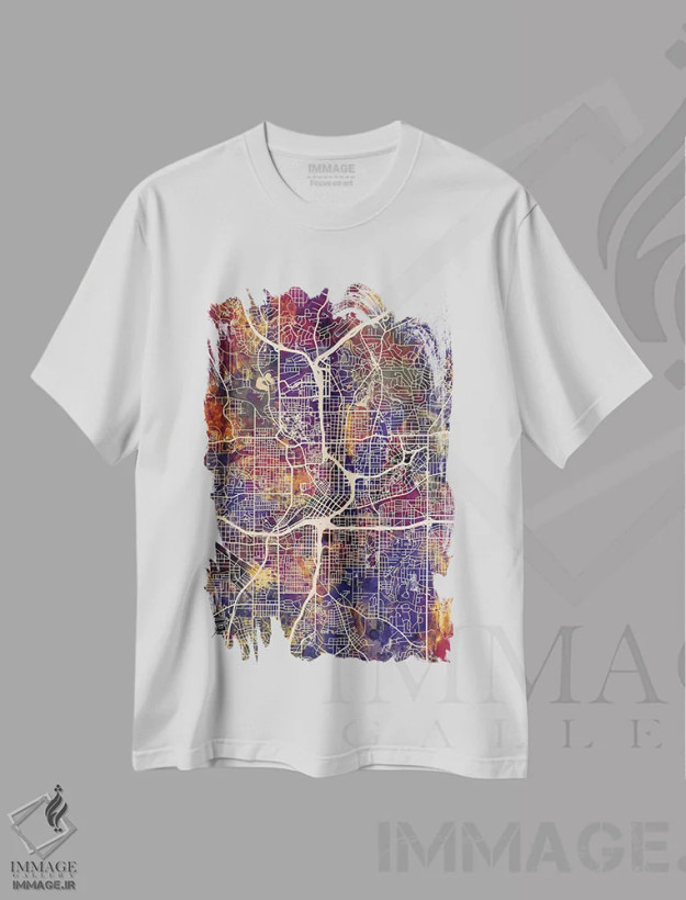 تیشرت سفید طرح دار – تیشرت هنر دیجیتال ,نقشه شهری آتلانتا، جورجیا اثر مایکل تامپست فروشگاه ایماژ