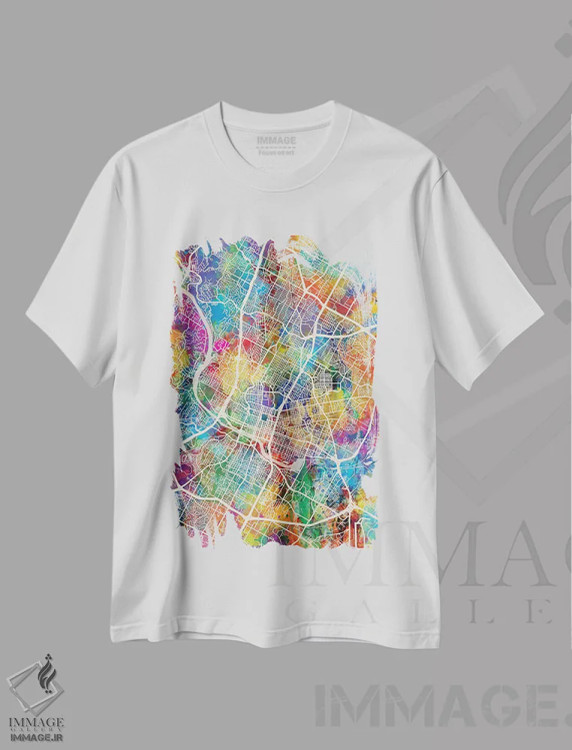 تیشرت سفید طرح دار – تیشرت هنری نقشه ,نقشه شهری آستین، تگزاس اثر مایکل تامپست immage.ir