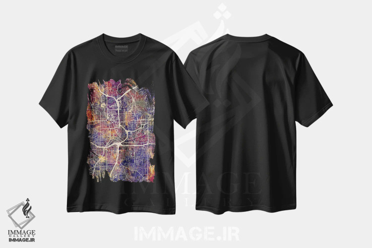 تیشرت مشکی طرح دار – تیشرت هنر دیجیتال ,نقشه شهری آتلانتا، جورجیا اثر مایکل تامپست immage.ir