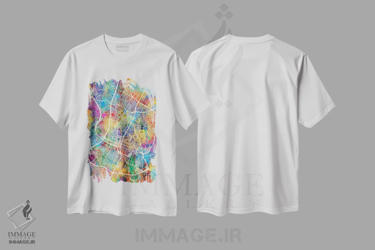 تیشرت سفید طرح دار – تیشرت هنری نقشه ,نقشه شهری آستین، تگزاس اثر مایکل تامپست immage.ir