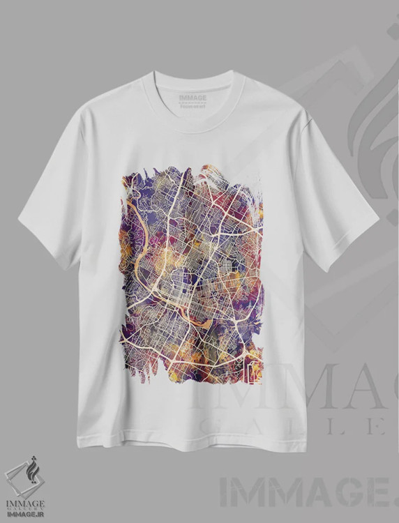 تیشرت سفید طرح دار – تیشرت خیابانی ,نقشه شهری آستین، تگزاس اثر مایکل تامپست فروشگاه ایماژ