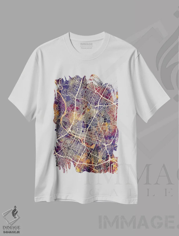 تیشرت سفید طرح دار – تیشرت خیابانی ,نقشه شهری آستین، تگزاس اثر مایکل تامپست فروشگاه ایماژ