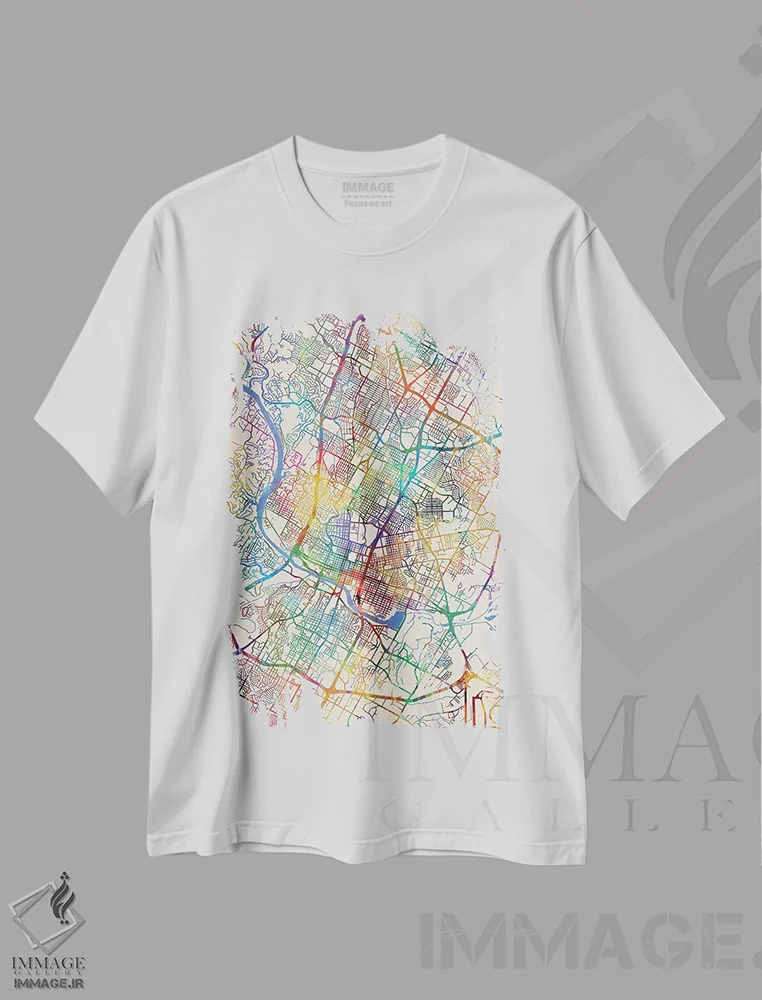 تیشرت سفید طرح دار – تیشرت شهری ,نقشه شهری آستین، تگزاس اثر مایکل تامپست immage.ir
