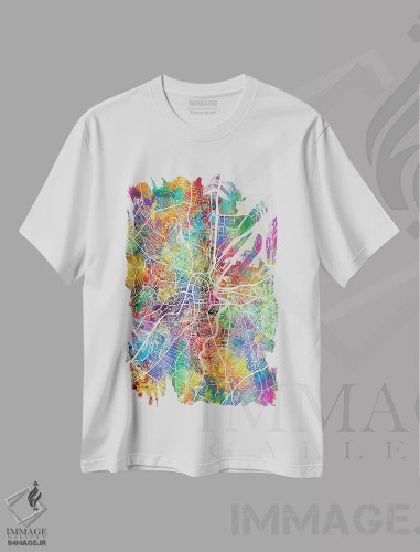 تیشرت سفید طرح دار – تیشرت فانتزی ,نقشه شهری بلفاست با پاشش رنگین کمانی، ایرلند شمالی اثر مایکل تامپست فروشگاه ایماژ