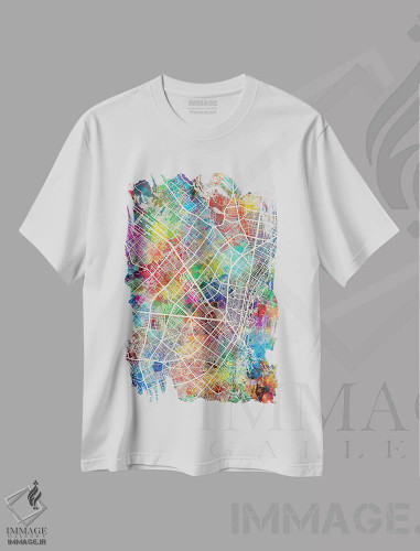 تیشرت سفید طرح دار – تیشرت نقشه شهری ,نقشه شهری بوگوتا، کلمبیا اثر مایکل تامپست فروشگاه ایماژ