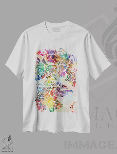 تیشرت سفید طرح دار – تیشرت شهری ,نقشه خیابانی بوستون، ماساچوست اثر مایکل تامپست فروشگاه ایماژ