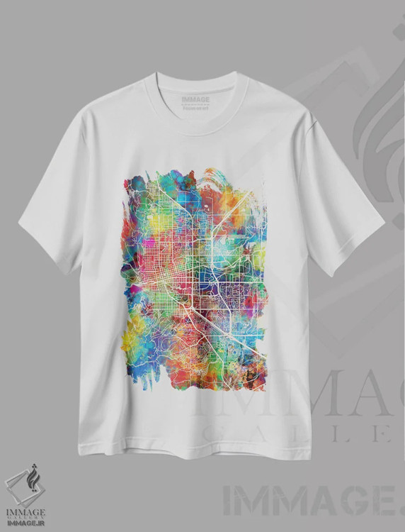 تیشرت سفید طرح دار – تیشرت گرافیکی ,نقشه شهری بولدر، کلرادو اثر مایکل تامپست فروشگاه ایماژ