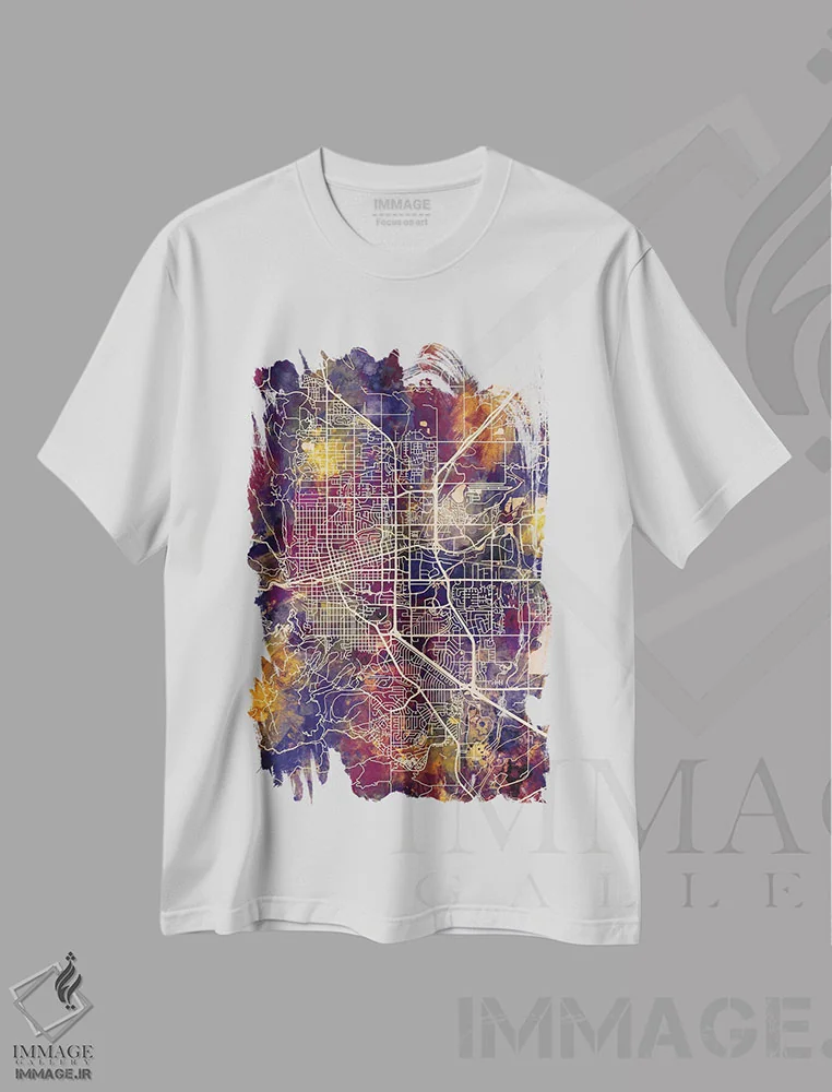 تیشرت سفید طرح دار – تیشرت انتزاعی ,نقشه شهری بولدر، کلرادو اثر مایکل تامپست immage.ir