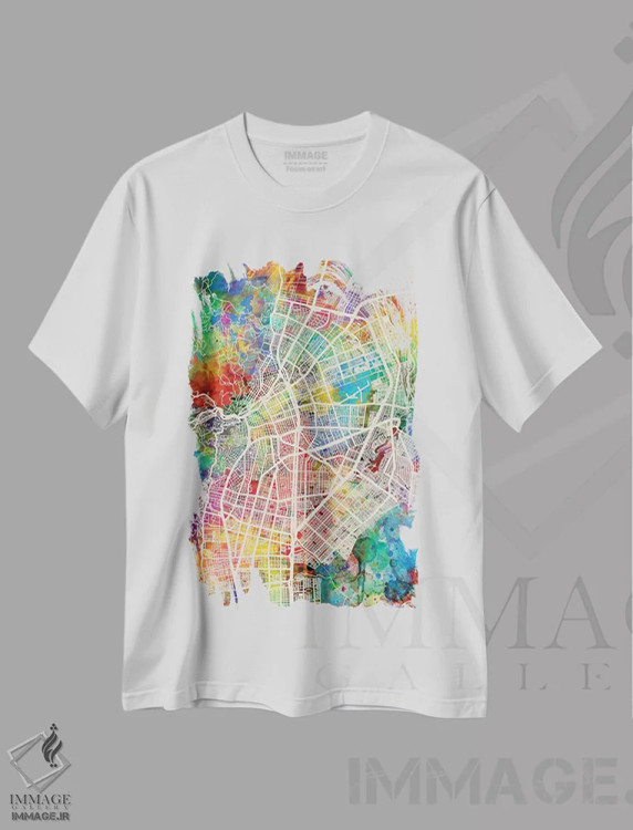 تیشرت سفید طرح دار – تیشرت جغرافیایی ,نقشه شهری کالی، کلمبیا اثر مایکل تامپست فروشگاه ایماژ