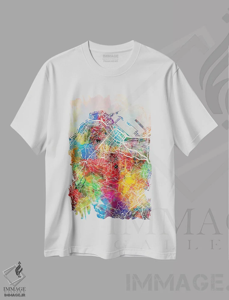 تیشرت سفید طرح دار – تیشرت هنری ,نقشه خیابانی کیپ تاون، آفریقای جنوبی اثر مایکل تامپست فروشگاه ایماژ