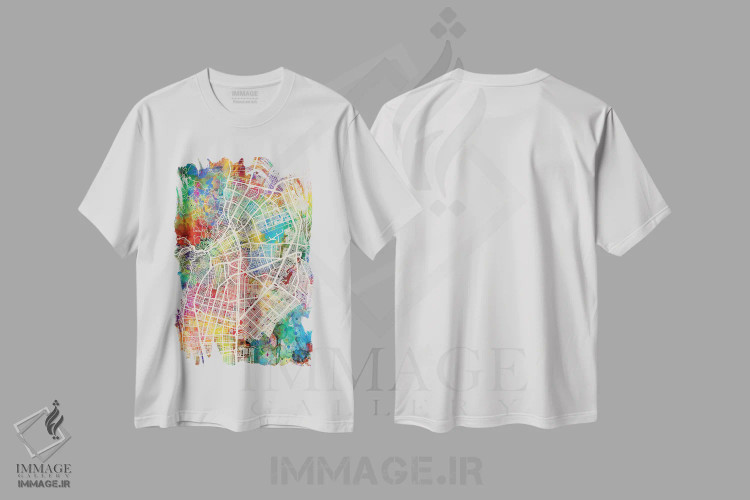 تیشرت سفید طرح دار – تیشرت جغرافیایی ,نقشه شهری کالی، کلمبیا اثر مایکل تامپست فروشگاه ایماژ