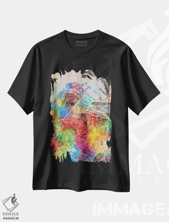 تیشرت مشکی طرح دار – تیشرت هنری ,نقشه خیابانی کیپ تاون، آفریقای جنوبی اثر مایکل تامپست immage.ir