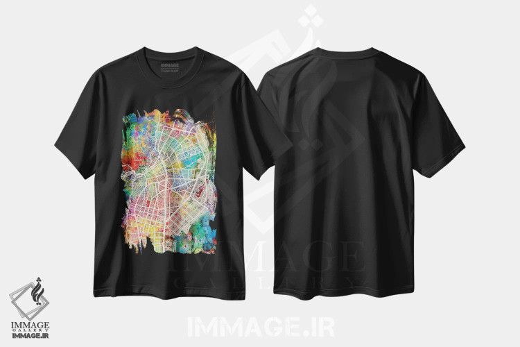 تیشرت مشکی طرح دار – تیشرت جغرافیایی ,نقشه شهری کالی، کلمبیا اثر مایکل تامپست immage.ir