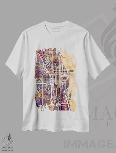 تیشرت سفید طرح دار – تیشرت گرافیکی ,نقشه خیابانی شیکاگو اثر مایکل تامپست فروشگاه ایماژ