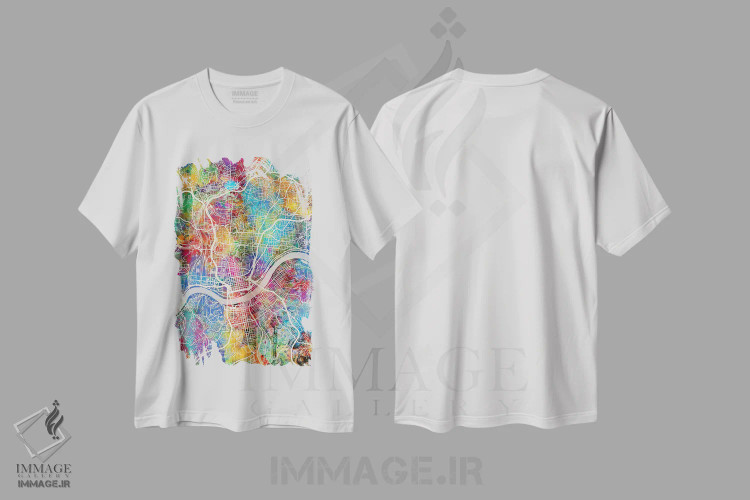 تیشرت سفید طرح دار – تیشرت شهری ,نقشه شهری سینسیناتی، اوهایو اثر مایکل تامپست immage.ir