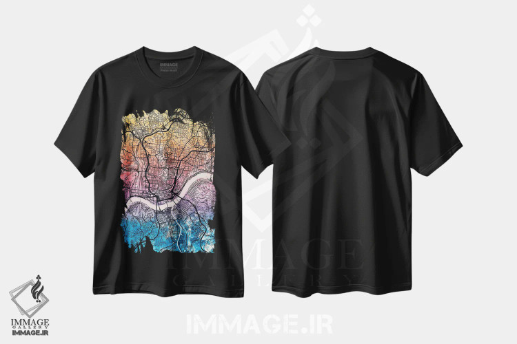 تیشرت مشکی طرح دار – تیشرت شهری ,نقشه شهری سینسیناتی، اوهایو اثر مایکل تامپست فروشگاه ایماژ