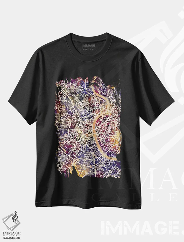 تیشرت مشکی طرح دار – تیشرت اروپا ,نقشه شهری کلن، آلمان اثر مایکل تامپست فروشگاه ایماژ