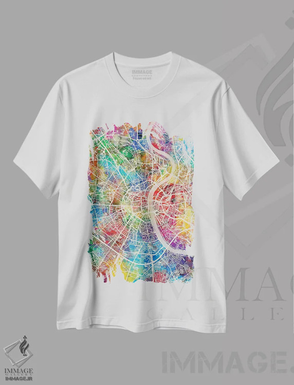 تیشرت سفید طرح دار – تیشرت شهری ,نقشه شهری کلن، آلمان اثر مایکل تامپست فروشگاه ایماژ