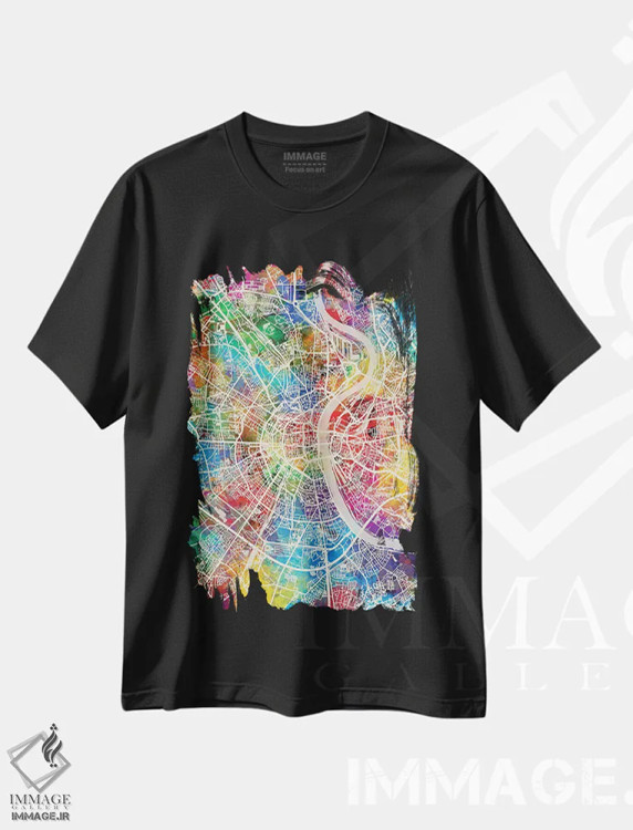 تیشرت مشکی طرح دار – تیشرت شهری ,نقشه شهری کلن، آلمان اثر مایکل تامپست immage.ir