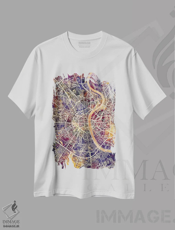 تیشرت سفید طرح دار – تیشرت اروپا ,نقشه شهری کلن، آلمان اثر مایکل تامپست immage.ir