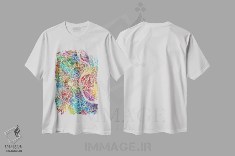 تیشرت سفید طرح دار – تیشرت شهری ,نقشه شهری کلن، آلمان اثر مایکل تامپست فروشگاه ایماژ