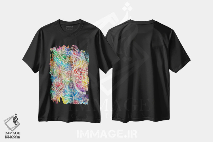 تیشرت مشکی طرح دار – تیشرت شهری ,نقشه شهری کلن، آلمان اثر مایکل تامپست immage.ir