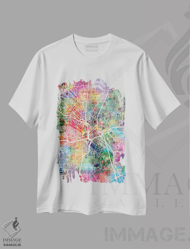 تیشرت سفید طرح دار – تیشرت شهری ,نقشه شهری دالاس، تگزاس اثر مایکل تامپست فروشگاه ایماژ