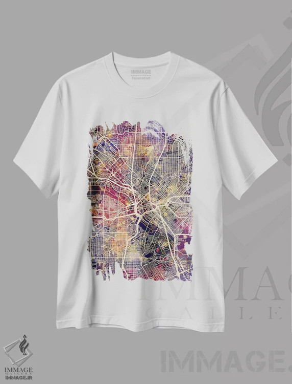 تیشرت سفید طرح دار – تیشرت شهری ,نقشه شهری دالاس، تگزاس اثر مایکل تامپست immage.ir