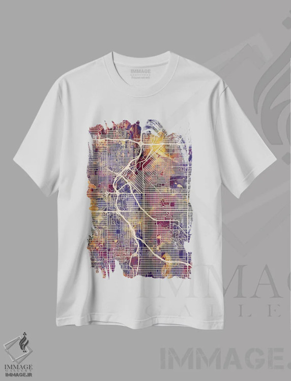تیشرت سفید طرح دار – تیشرت دیجیتال آرت ,نقشه خیابانی دنور، کلرادو اثر مایکل تامپست immage.ir