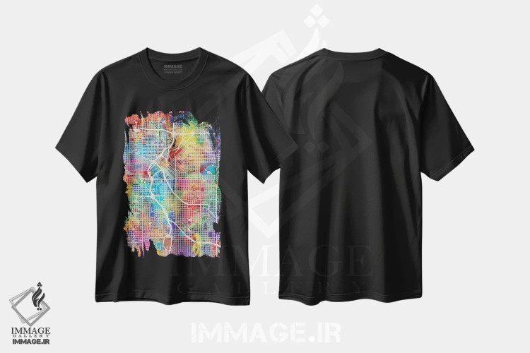 تیشرت مشکی طرح دار – تیشرت شهری ,نقشه خیابانی دنور، کلرادو اثر مایکل تامپست immage.ir