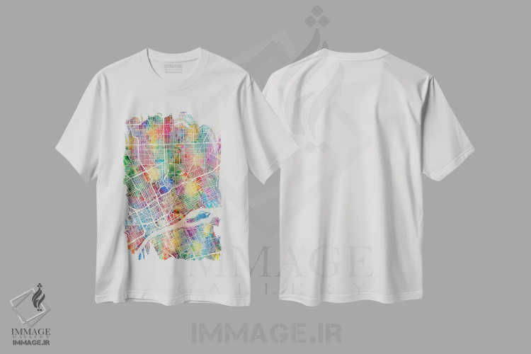 تیشرت سفید طرح دار – تیشرت شهری ,نقشه شهری دیترویت، میشیگان اثر مایکل تامپست فروشگاه ایماژ