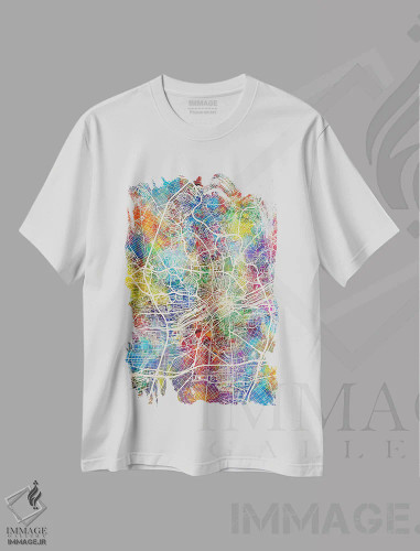 تیشرت سفید طرح دار – تیشرت گرافیکی ,نقشه شهری فرانکفورت، آلمان اثر مایکل تامپست فروشگاه ایماژ