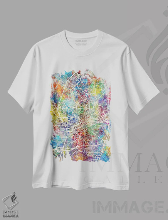 تیشرت سفید طرح دار – تیشرت گرافیکی ,نقشه شهری فرانکفورت، آلمان اثر مایکل تامپست فروشگاه ایماژ