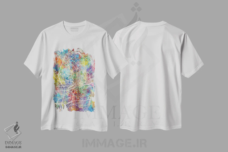 تیشرت سفید طرح دار – تیشرت گرافیکی ,نقشه شهری فرانکفورت، آلمان اثر مایکل تامپست فروشگاه ایماژ