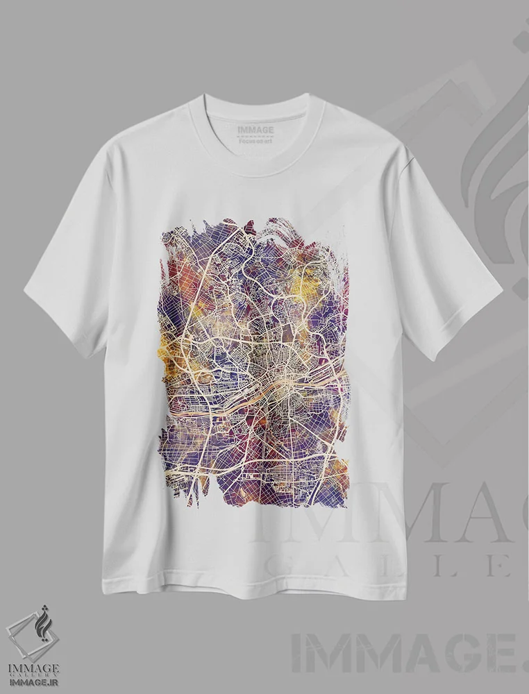 تیشرت سفید طرح دار – تیشرت مدرن ,نقشه شهری فرانکفورت، آلمان اثر مایکل تامپست immage.ir