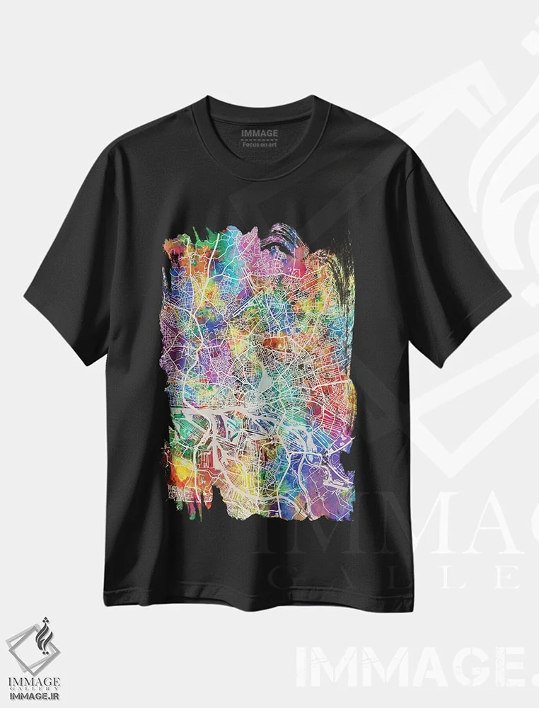 تیشرت مشکی طرح دار – تیشرت شهری ,نقشه شهری هامبورگ، آلمان اثر مایکل تامپست فروشگاه ایماژ