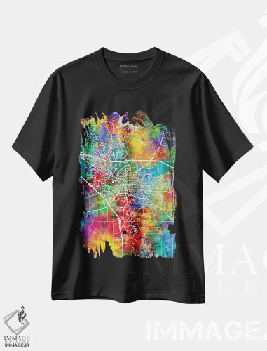تیشرت مشکی طرح دار – تیشرت هنری ,نقشه شهری آیووا سیتی اثر مایکل تامپست فروشگاه ایماژ