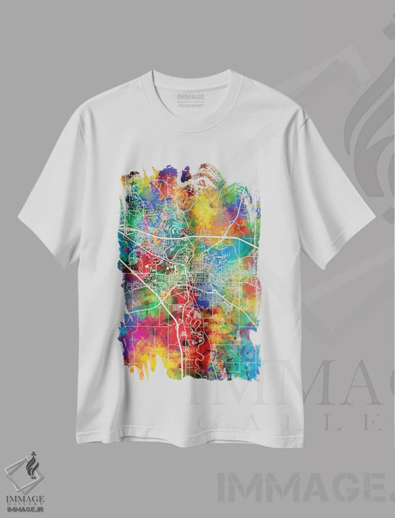 تیشرت سفید طرح دار – تیشرت هنری ,نقشه شهری آیووا سیتی اثر مایکل تامپست immage.ir