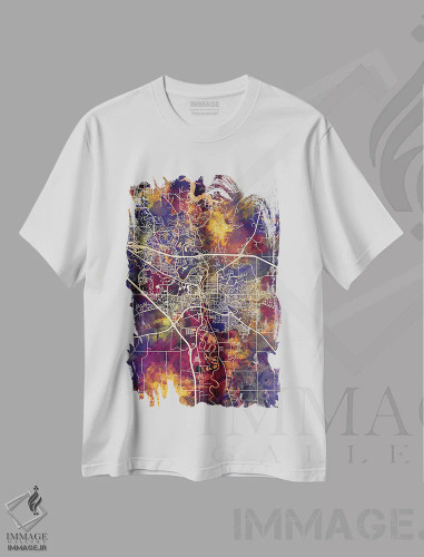 تیشرت سفید طرح دار – تیشرت گرافیکی ,نقشه شهری آیووا سیتی اثر مایکل تامپست فروشگاه ایماژ