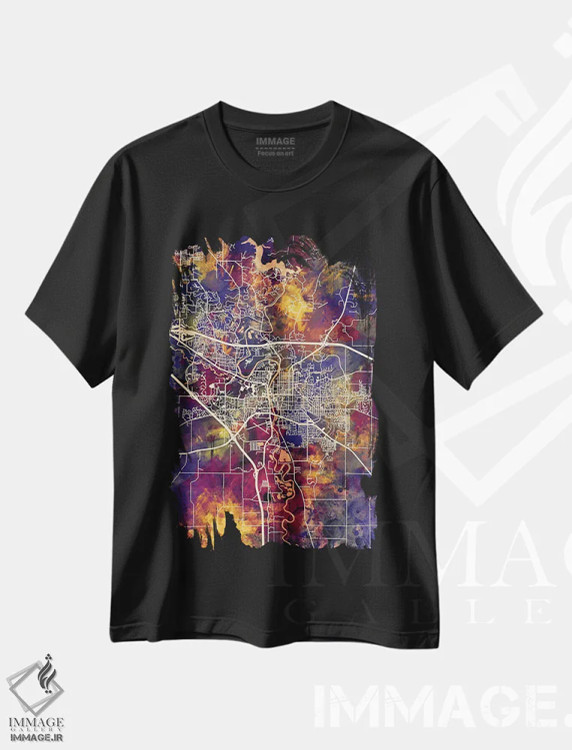 تیشرت مشکی طرح دار – تیشرت گرافیکی ,نقشه شهری آیووا سیتی اثر مایکل تامپست immage.ir