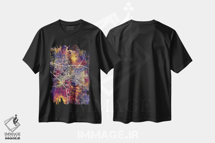 تیشرت مشکی طرح دار – تیشرت گرافیکی ,نقشه شهری آیووا سیتی اثر مایکل تامپست immage.ir